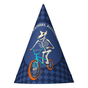 Werewolf Skeleton on a BMX Bike Boys Birthday Party Hat