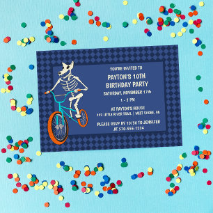 Werewolf Skeleton on a BMX Bike Horizontal Boys Invitation