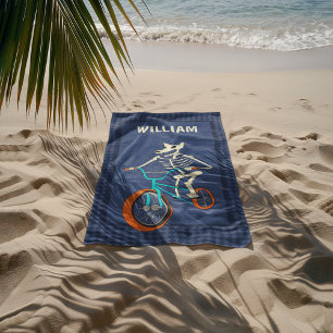 Werewolf Skeleton on a BMX Bike Personalized Beach Towel