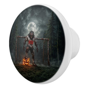 Werewolf Soccer Player Halloween Horror Art Ceramic Knob