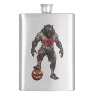 Werewolf Soccer Player Halloween Horror Art Hip Flask