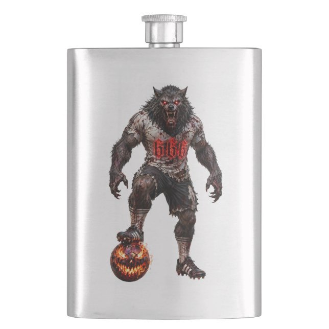 Werewolf Soccer Player Halloween Horror Art Hip Flask (Front)