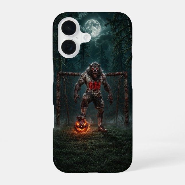 Werewolf Soccer Player Halloween Horror Art iPhone 16 Case (Back)