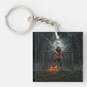 Werewolf Soccer Player Halloween Horror Art Key Ring