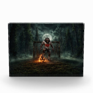 Werewolf Soccer Player Halloween Horror Art Photo Block