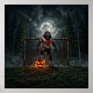 Werewolf Soccer Player Halloween Horror Art Poster