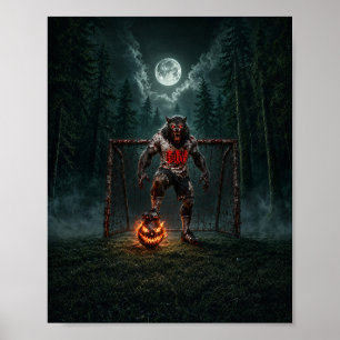 Werewolf Soccer Player Halloween Horror Art Poster