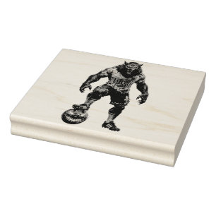 Werewolf Soccer Player Halloween Horror Art Rubber Stamp