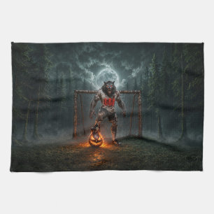 Werewolf Soccer Player Halloween Horror Art Tea Towel