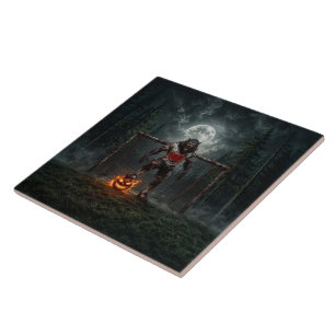 Werewolf Soccer Player Halloween Horror Art Tile