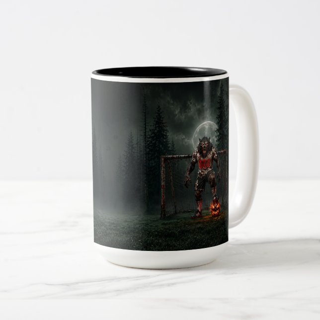 Werewolf Soccer Player Halloween Horror Art Two-Tone Coffee Mug (Front Right)