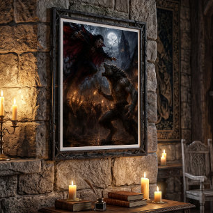 Werewolf vs Vampire Mediaeval Dark Fantasy Battle Poster