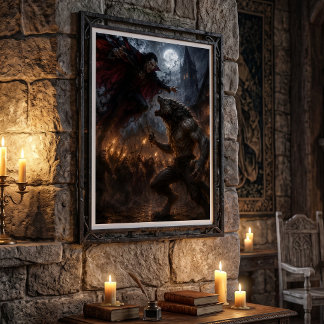 Werewolf vs Vampire Mediaeval Dark Fantasy Battle Poster