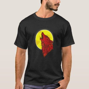 Werewolf Wildlife Red Angry Wolf Under Full Moon F T-Shirt