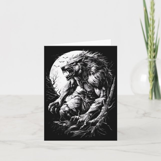 Werewolf Wolf Howling at Full Moon Card (Front)
