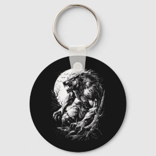 Werewolf Wolf Howling at Full Moon Key Ring
