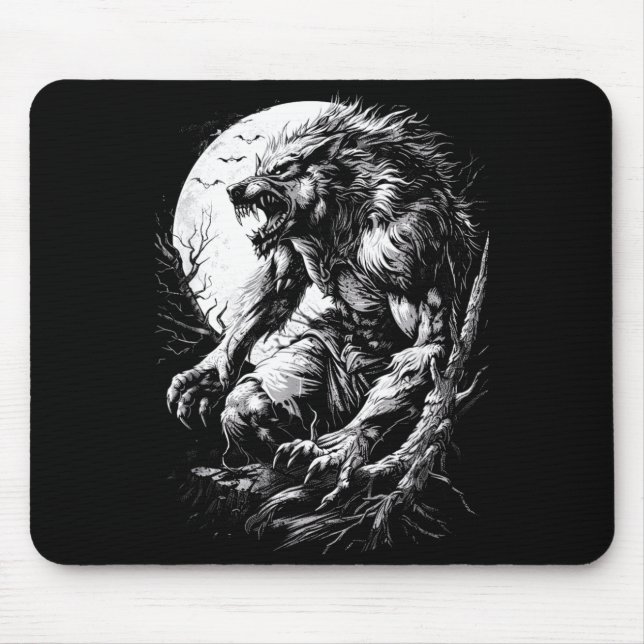 Werewolf Wolf Howling at Full Moon Mouse Mat (Front)
