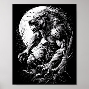 Werewolf Wolf Howling at Full Moon Poster