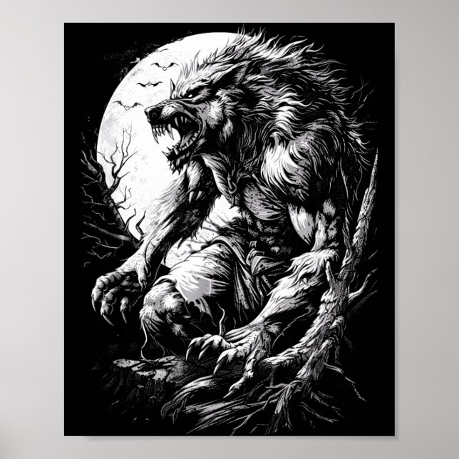 Werewolf Wolf Howling at Full Moon Poster (Front)