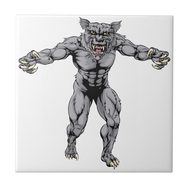Werewolf wolf scary sports mascot tile (Front)