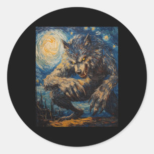 Werewolf Wolf Wolves - Van Gogh Style – Starry Nig Classic Round Sticker