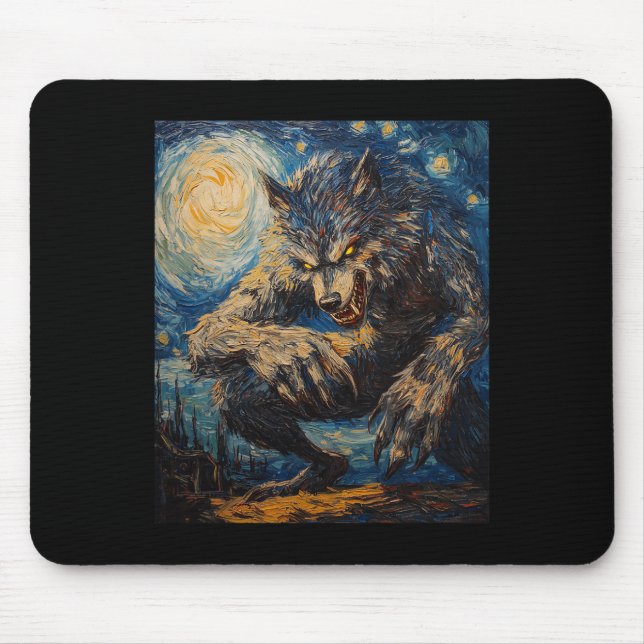 Werewolf Wolf Wolves - Van Gogh Style – Starry Nig Mouse Mat (Front)