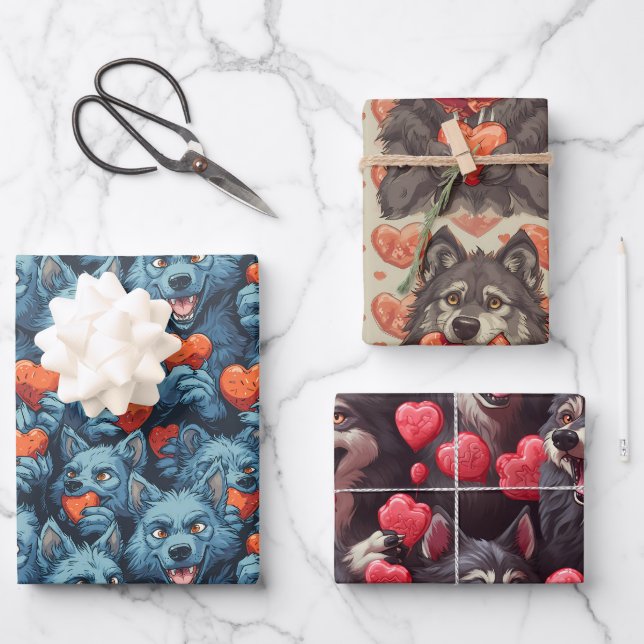 Werewolves and Candy Heats Valentine's Day Wrapping Paper Sheet (Front)