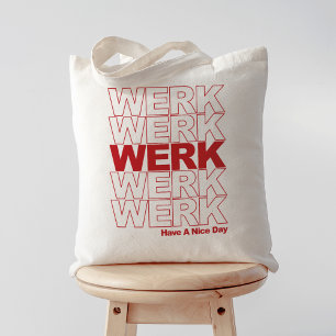 Werk Red Typography Tote Bag