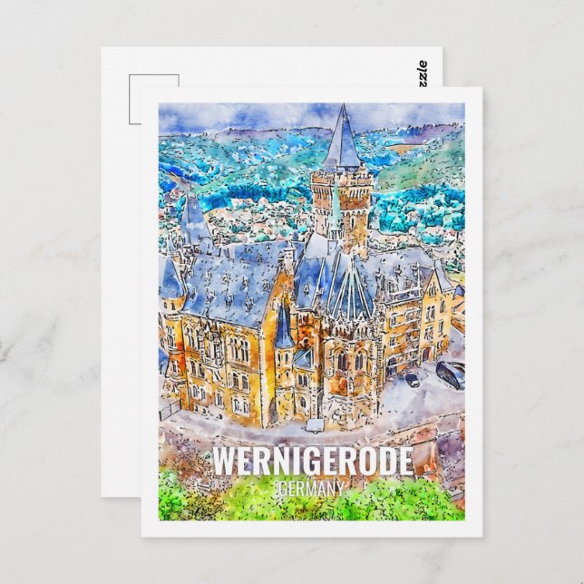 Wernigerode Germany Famous Travel Place Watercolor Postcard (Front/Back)