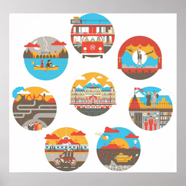 Wes Anderson Films Icon Illustrations Poster | Zazzle