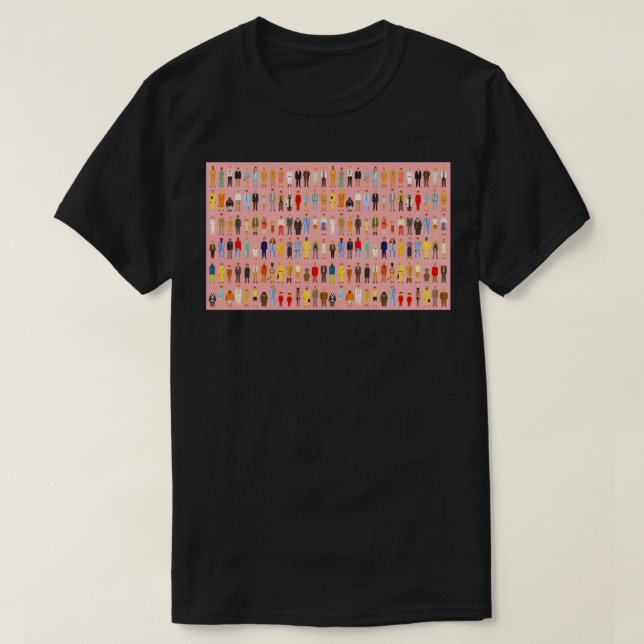 Wes Anderson Movie Characters Poster T-Shirt (Design Front)