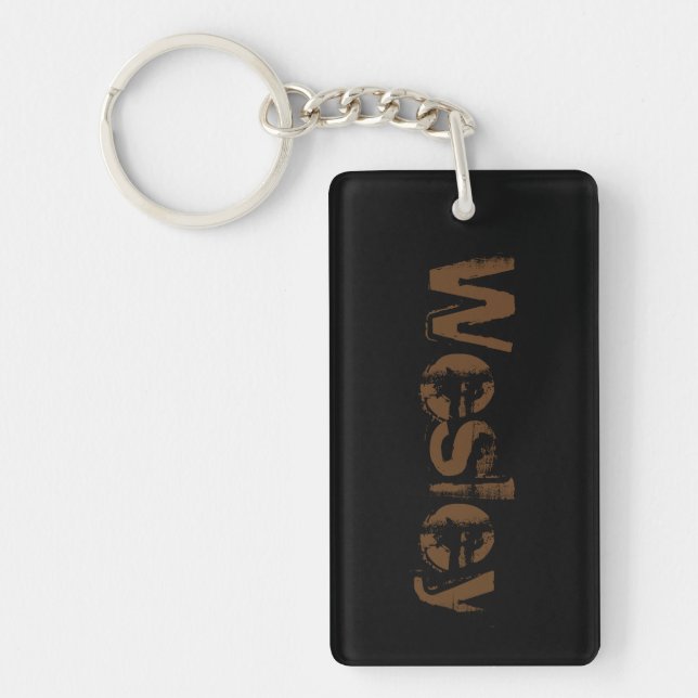 Wesley Name Distressed Keychain - Black/Brown (Front)