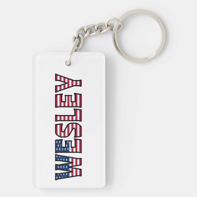 Wesley Name First name USA flag Key Ring (Back)