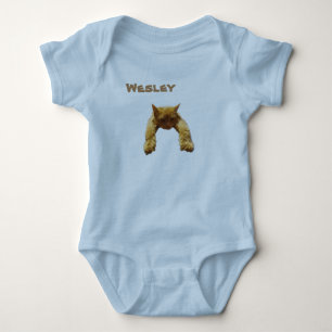 Wesley Name With Lazy Cat, Baby Bodysuit