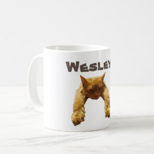 Wesley Name With Lazy Cat, Coffee Mug