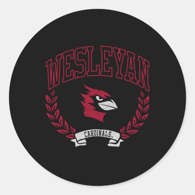 Wesleyan Cardinals Victory Classic Round Sticker (Front)