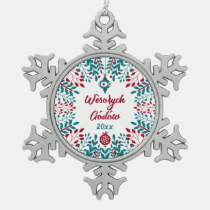 Wèsołych Gódów Kashubian Merry Christmas Snowflake Pewter Christmas Ornament