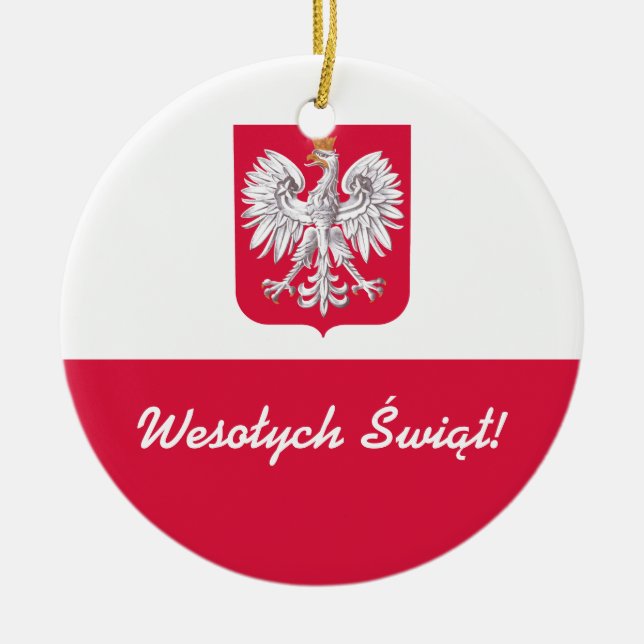 Wesołych Świąt Merry Christmas in Polish Ceramic Tree Decoration (Front)