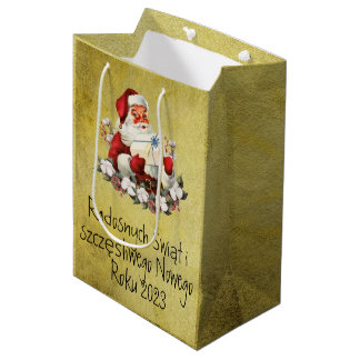Wesołych Świąt Merry Christmas in Polish Gold Medium Gift Bag