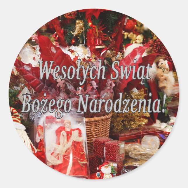 Wesołych Świąt ...! Merry Christmas in Polish wf Classic Round Sticker (Front)