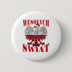 Wesolych Swiat Polish Christmas Eagle Santa Hat 6 Cm Round Badge