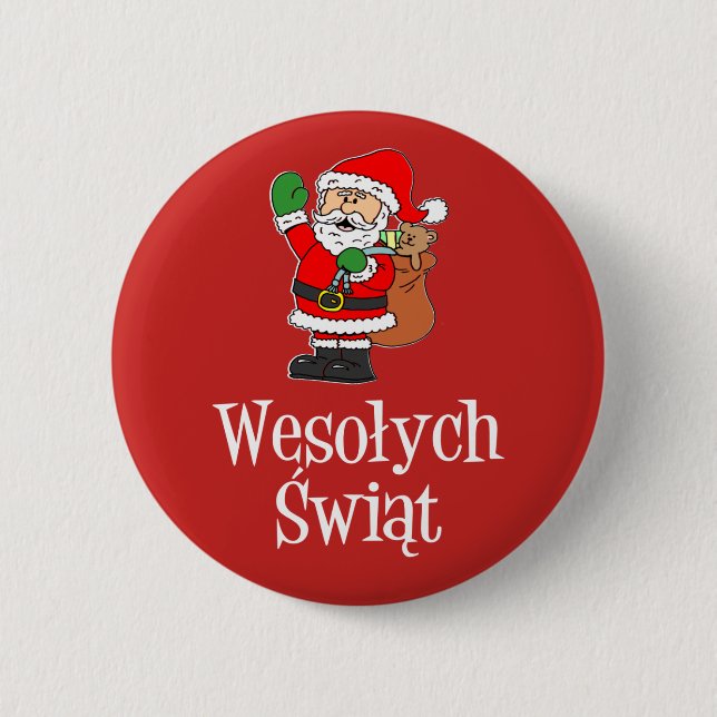 Wesolych Swiat Polish Christmas Santa 6 Cm Round Badge (Front)