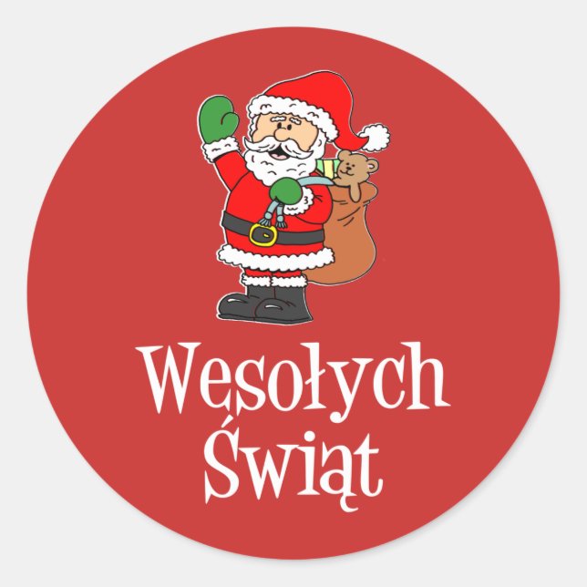 Wesolych Swiat Polish Christmas Santa Classic Round Sticker (Front)