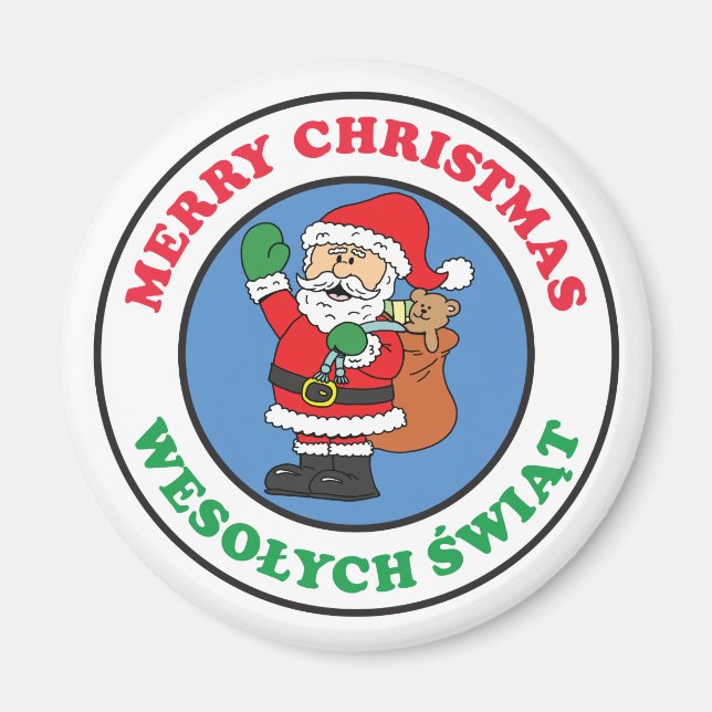 Wesolych Swiat Polish Christmas Santa Magnet (Front)