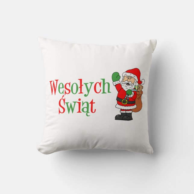 Wesolych Swiat Polish Christmas Santa Throw Pillow (Front)