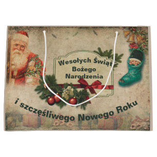 Wesołych świąt Polish Christmas Santa Vintage Large Gift Bag