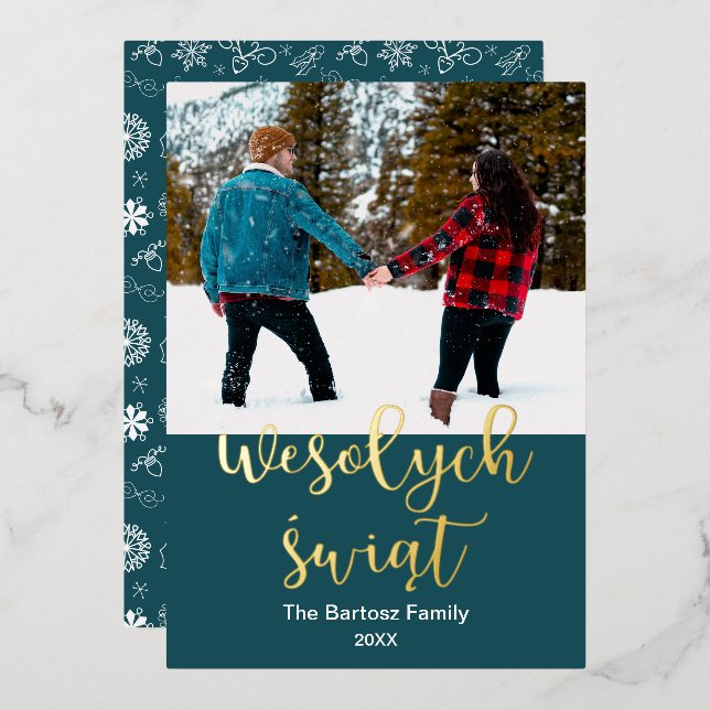 Wesołych świąt, Polish Merry Christmas Elegant Foil Holiday Card (Front/Back)