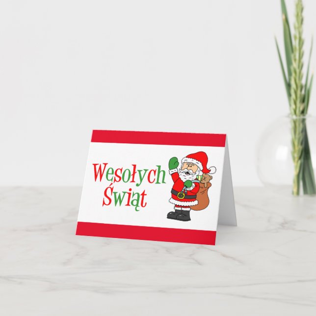 Wesolych Swiat Polish Santa Christmas Holiday Card (Front)