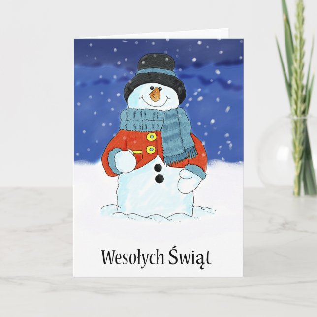 Wesołych Świąt Polish Snowman Season's Greetings Holiday Card (Front)
