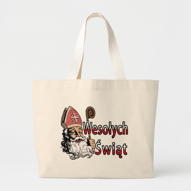 Wesolych Swiat St. Nicholas Large Tote Bag (Front)
